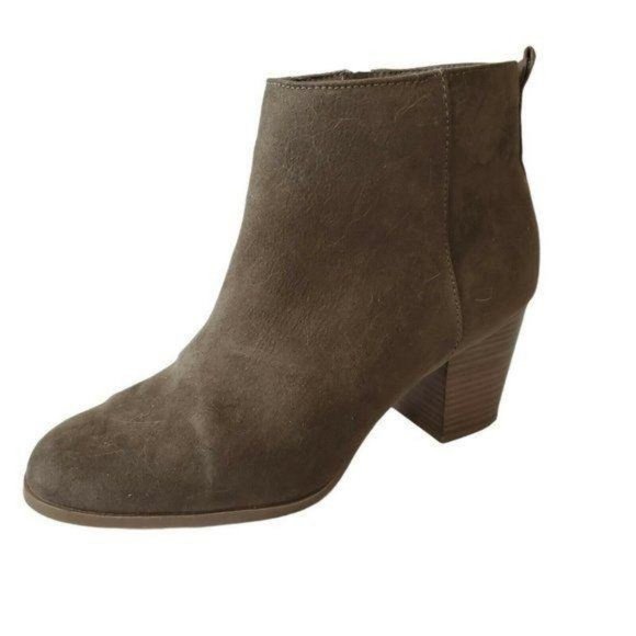 Old Navy Oregon Trail Olive Mid Ankle Boots 10 Block Heel Zipper Minimalist Chic - Picture 3 of 12